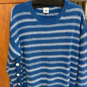FREE SHIPPING NWOT Cabi Preppy Blue Popular Sweater with white stripes, M, NWOT